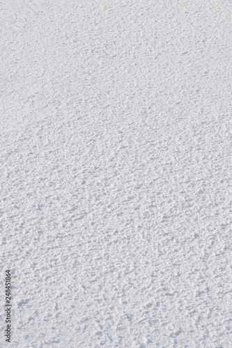 Snow surface lumps. Texture, background. Snow on a cloudy day. Vertical frame.