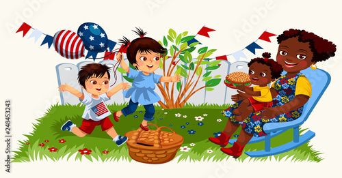 Pretty happy family spending time together in good summer weather