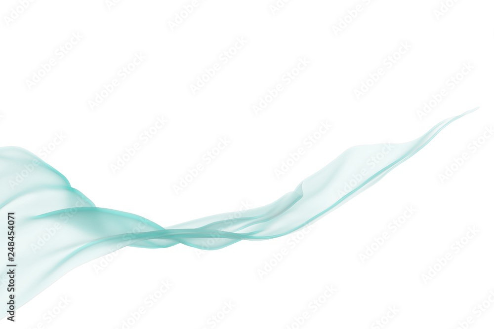 Light blue floating fabric on white background 3D Render