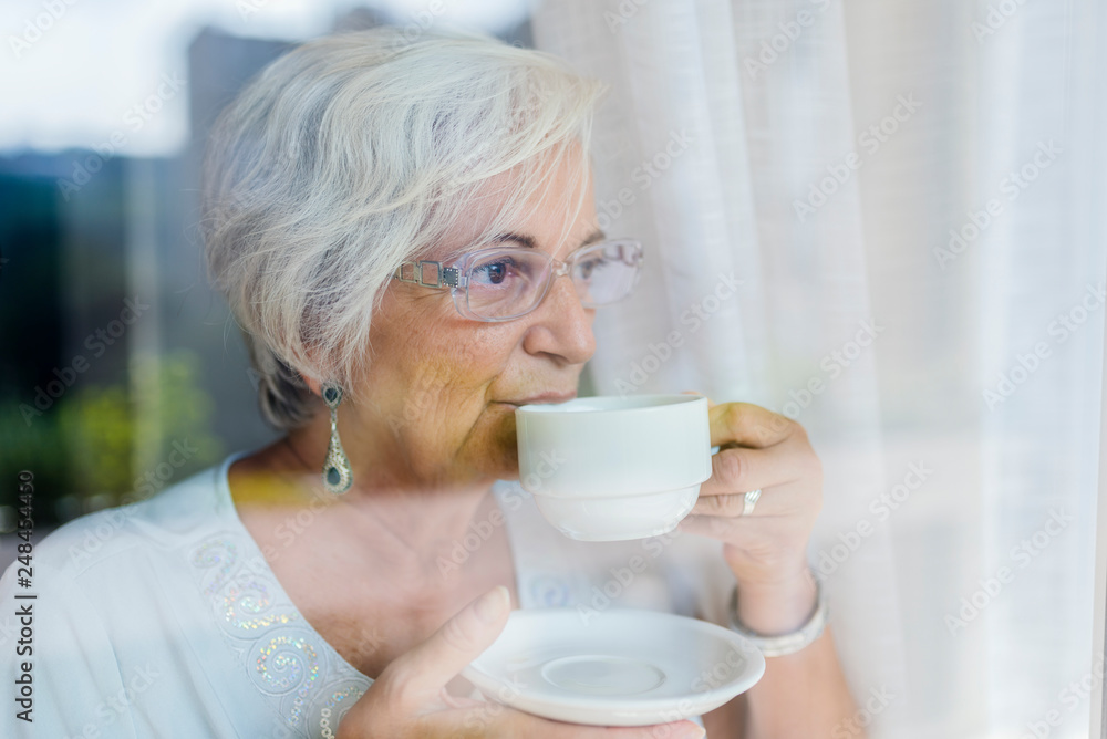 Senior women having Fresh coffee at the morning Senior women having Fresh coffee at the morning