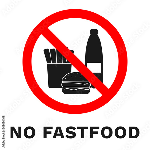 NO FASTFOOD sign. Healthy food symbol. Vector.