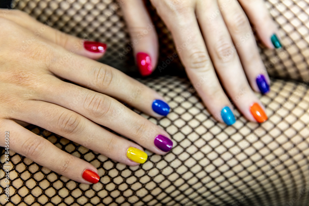 42 Cute Summer Nails For 2022 For Every Style : Skittle Colour Nails