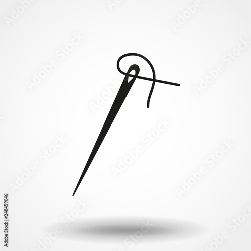 Sewing needle with thread glyph icon. Silhouette symbol. Tailoring. Negative space. Vector isolated illustration