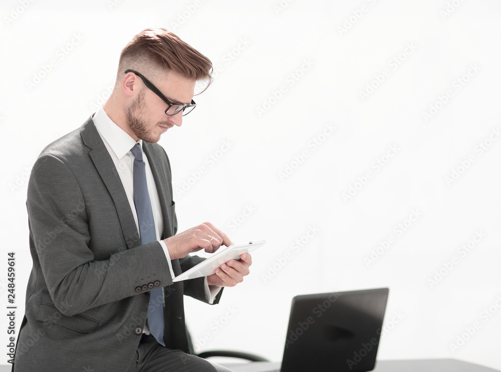 responsible businessman using digital tablet responsible businessman using digital tablet