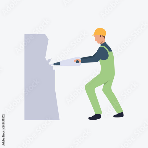 Worker with jackhammer flat icon