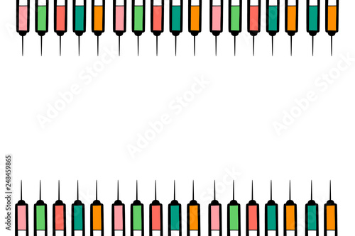 Syringes with colorful liquid hand drawn background minimalism