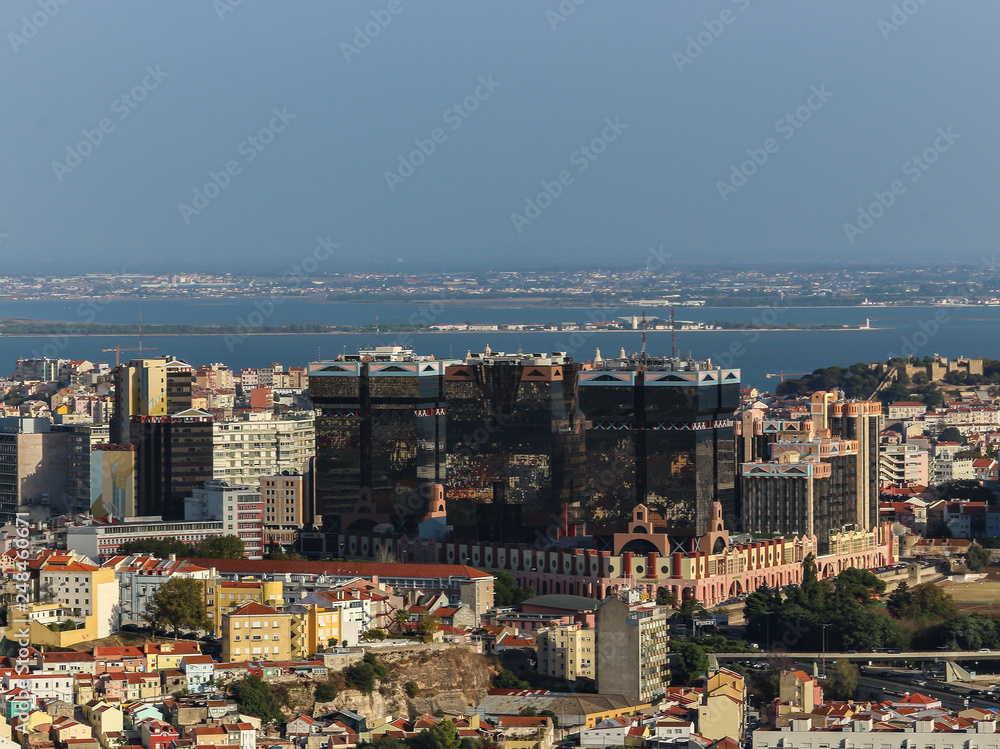 Panoramic view over Lisbon, Portugal,Amoreiras, tagus river
