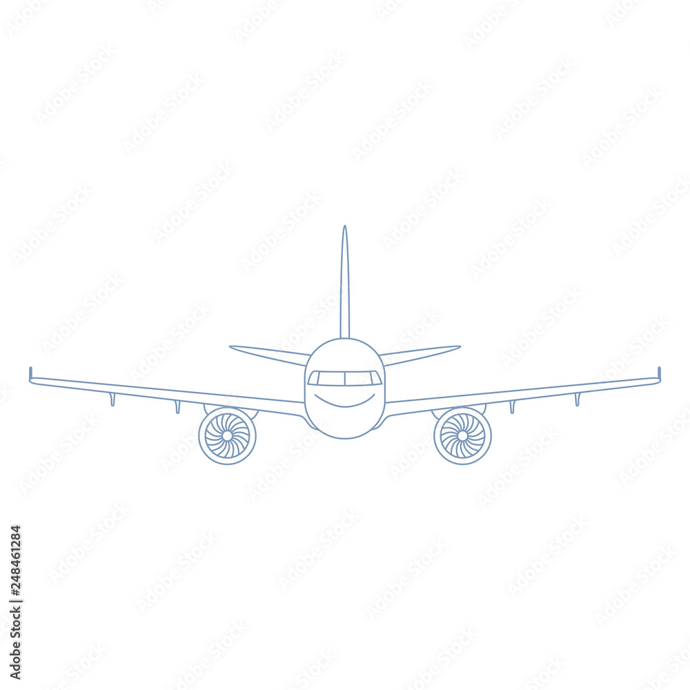 Vector Outline Plane Illustration. Front View Airplane Vector Outline Plane Illustration. Front View Airplane