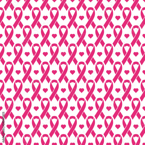 World breast cancer seamless pattern on pink background. Ribbon endless background