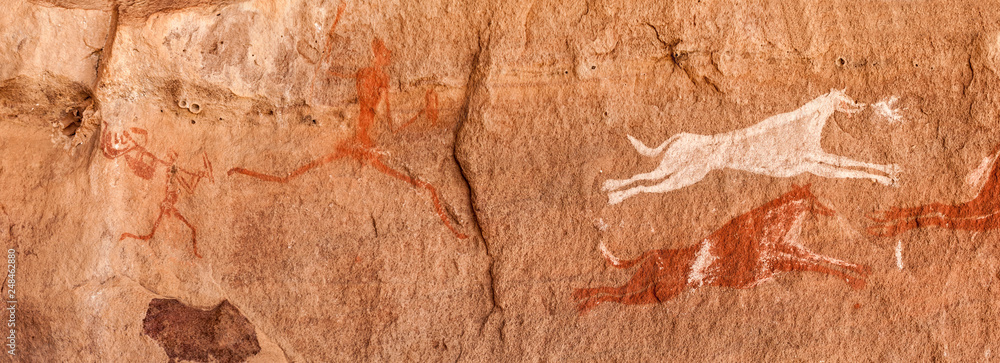 Fototapeta Prehistoryczne petroglify - Rock Art - Akakus (Acacus) Mountains, Sahara, Libia