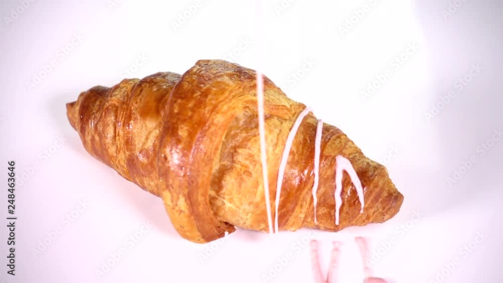 Pink chocolate on Croissant. Pink chocolate on Croissant.