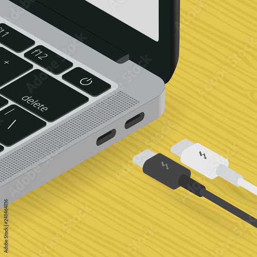 A USB type C witch modern laptop icometric vector design