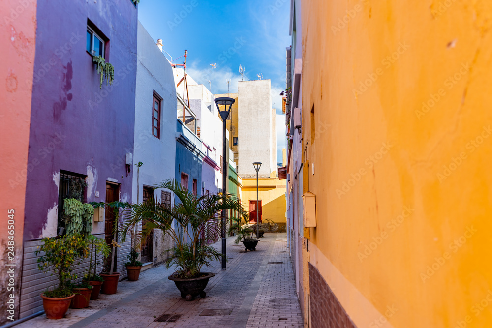 narrow colorful alley in village