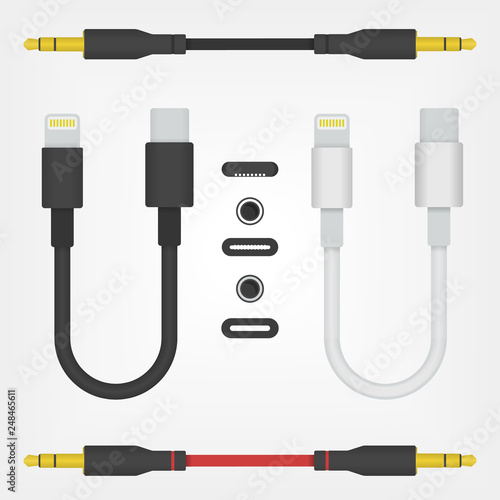 USB-C to Lightning Cable adapters connectors and sockets vector