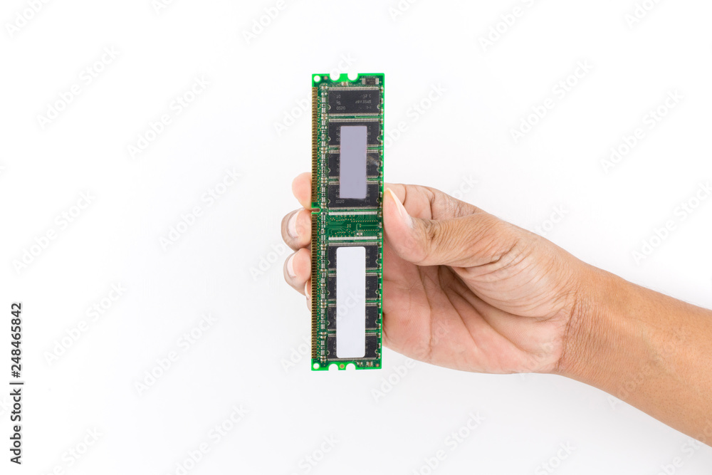 Hand holding IC chip Computer RAM isolated on white Stock Photo | Adobe  Stock