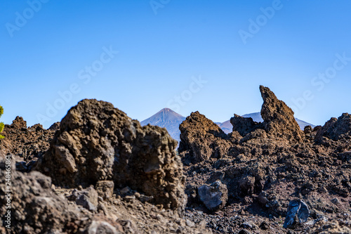 rocks in the mountains in front of teide mountain