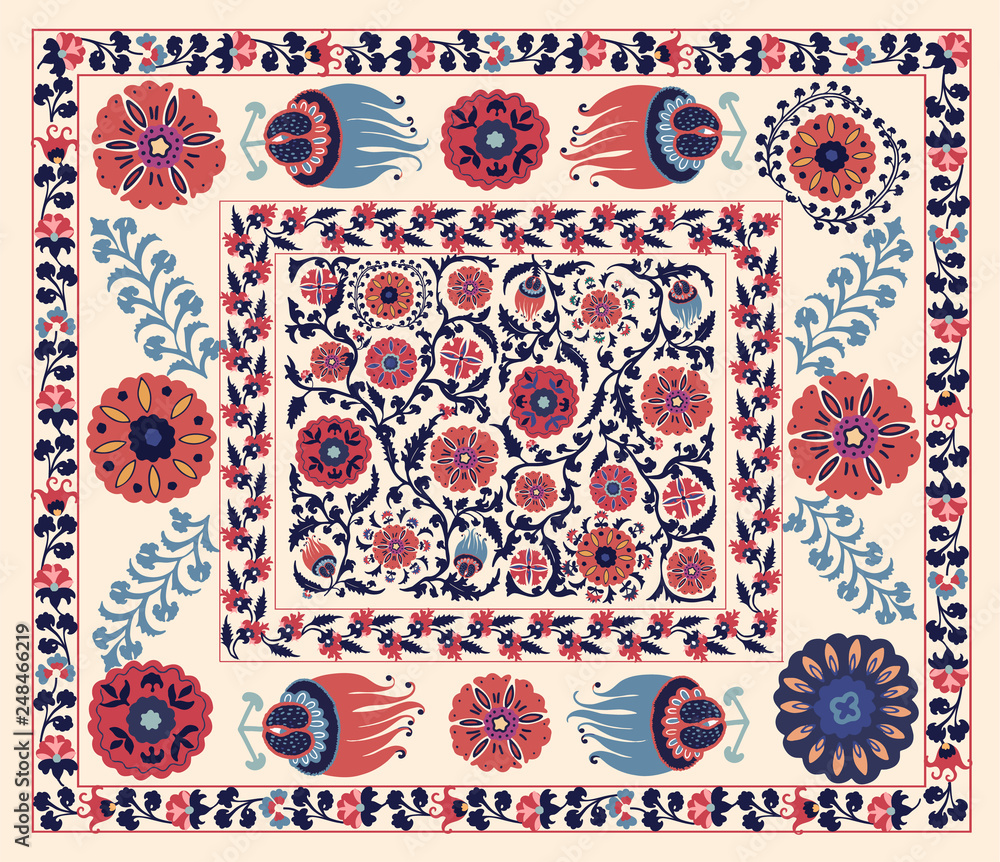 custom made wallpaper toronto digitalColorful template for carpet, textile. Oriental floral pattern with fantasy flowers. Uzbek suzani style.