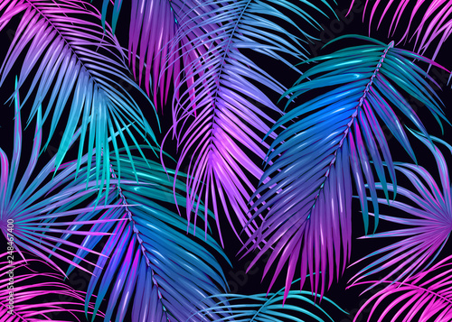 Tropic leaves seamless pattern in neon colors © Elen Lane