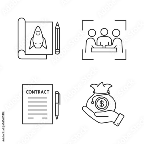 Startup linear icons set