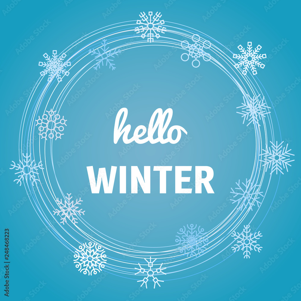 Hello Winter background with snowflake