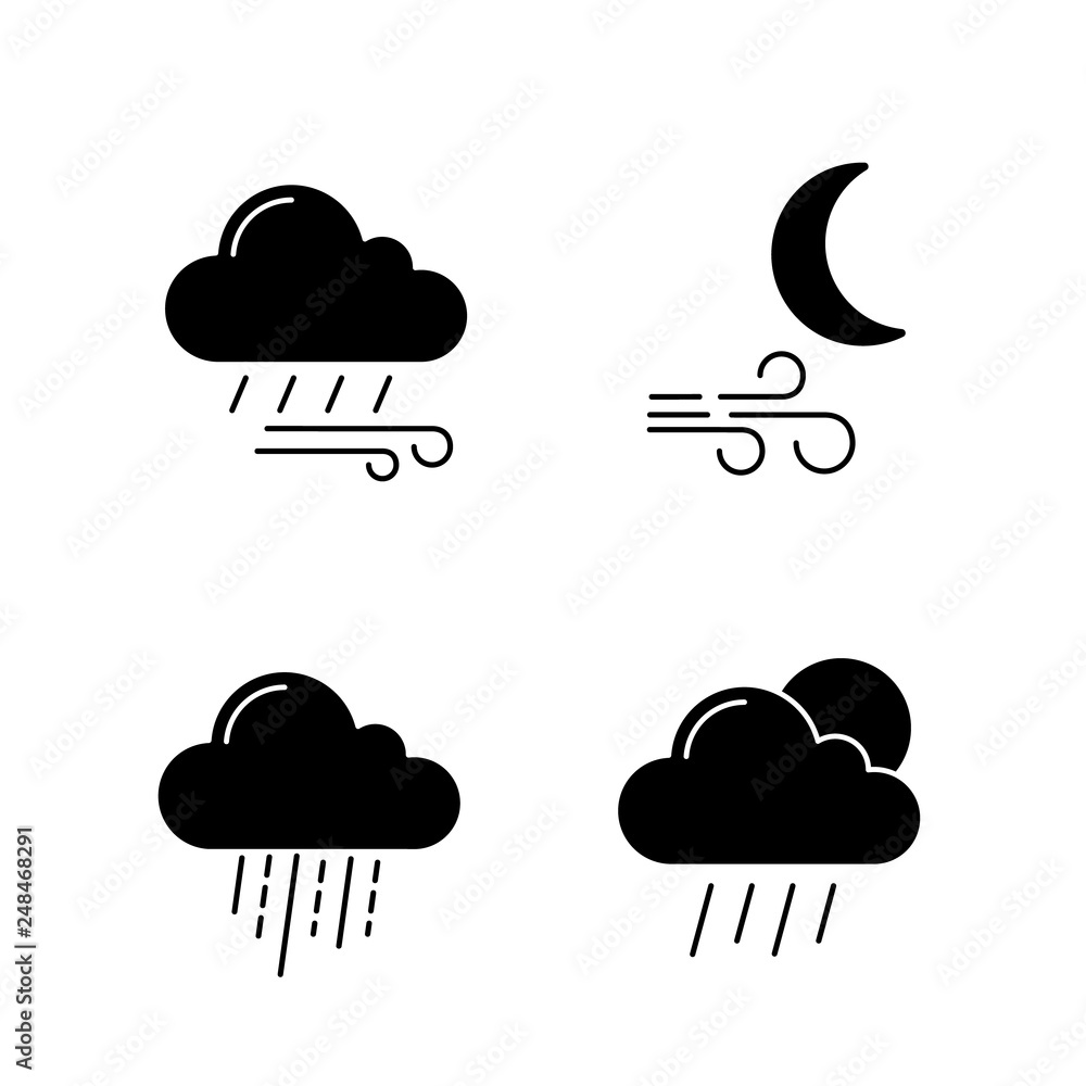 Weather forecast glyph icons set Weather forecast glyph icons set