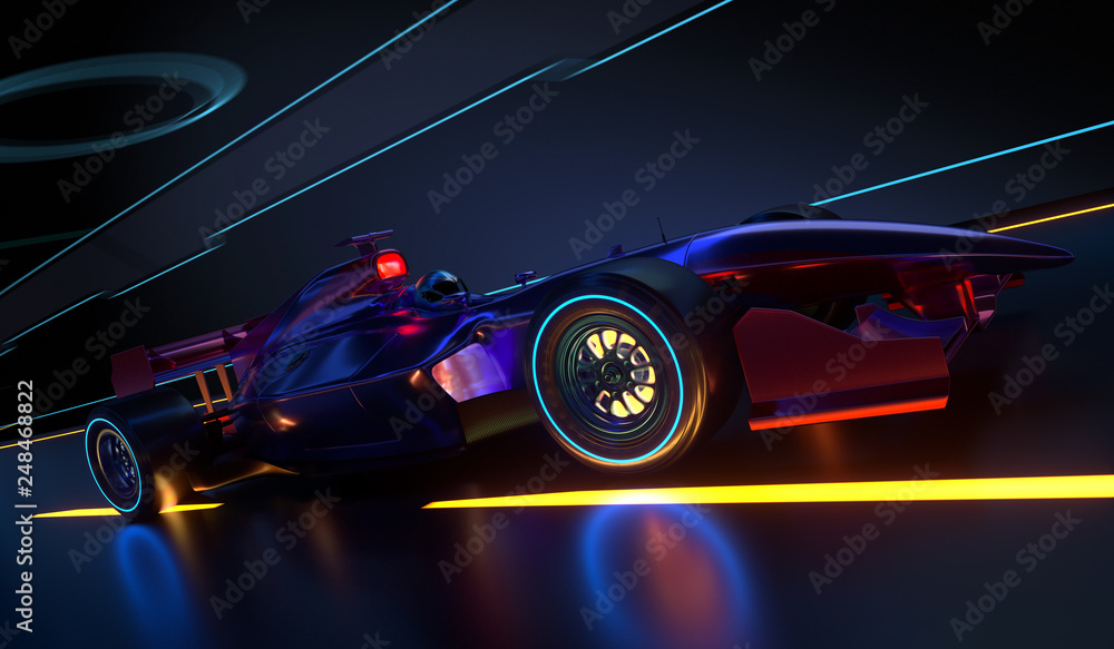 Race Car speeding along a futuristic tunnel