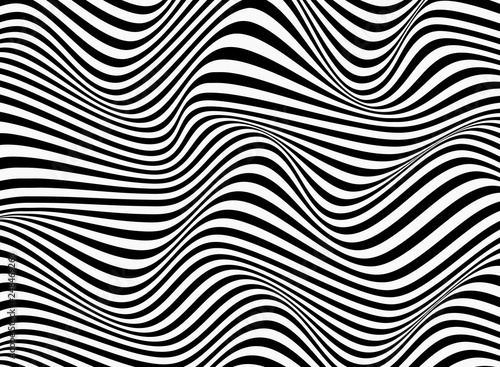 Abstract background of black and white stripe line pattern wavy design.
