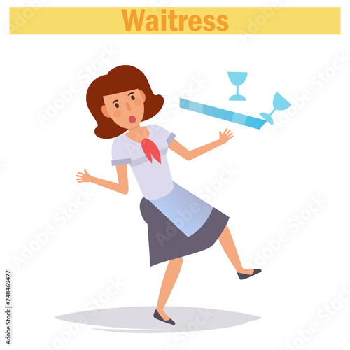 Waitress. Vector. Cartoon. Isolated art on white background. Flat