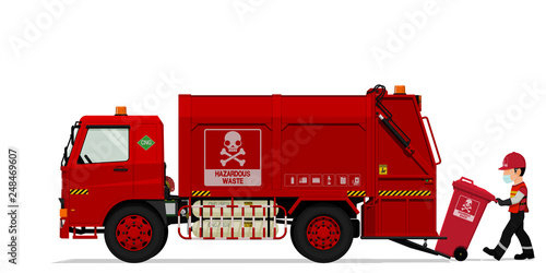 Isolated Hazardous garbage truck and the keeper on transparent background