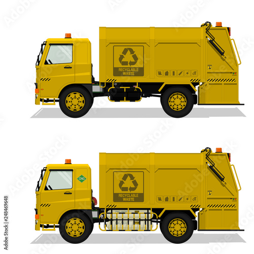 Isolated recyclable garbage truck on transparent background