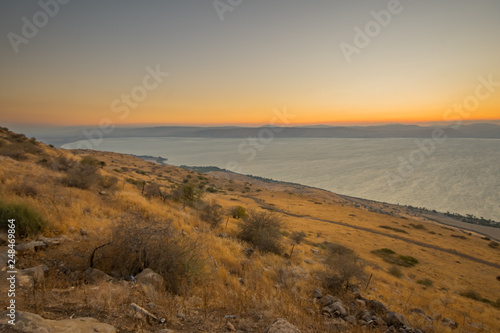 Sea of Galilee  the Kinneret lake   at sunset