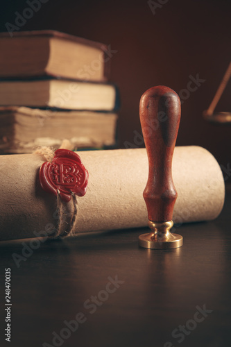 Obraz na płótnie Notary's public pen and stamp on testament and last will