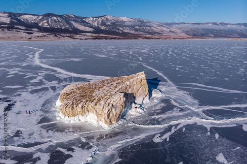 Top view of Sharga-Dagan island, winter Baikal photo