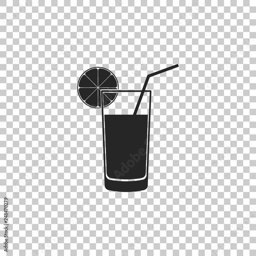 Glass of juice icon isolated on transparent background. Orange slice and tube for drinking. Healthy organic food. Flat design. Vector Illustration