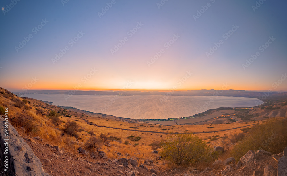 Sea of Galilee (the Kinneret lake), at sunset