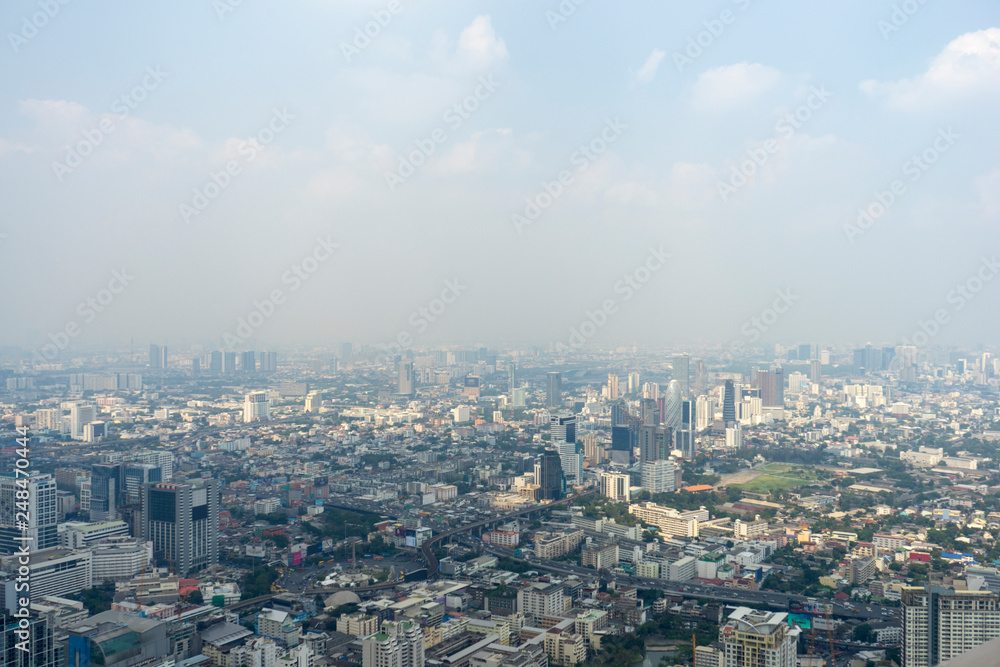 Bangkok city scape Thailand top view See modern transportation routes,Soft focus