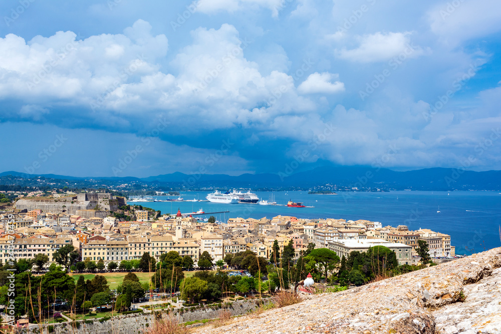 A picturesque view of the city of Corfu from the fortress of the Corfu town. Greece.