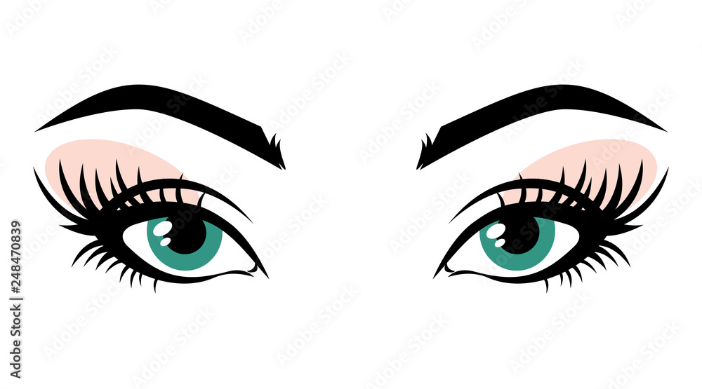 Eyelash extension logo. Vector illustration of green eyes with long eyelashes and make-up. For beauty salon, lash extensions maker. . Eyelash extension logo. Vector illustration of green eyes with long eyelashes and make-up. For beauty salon, lash extensions maker. .
