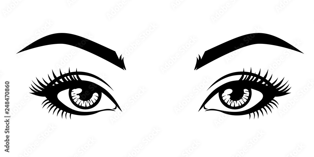 Abstract fashion illustration of the natural eyebrows and eyelashes. Vector idea for business visit cards, templates, web, salon banners, brochures. .