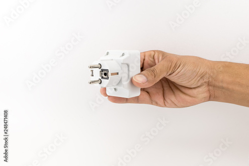 Different types of black plug adapters. On a white background.
