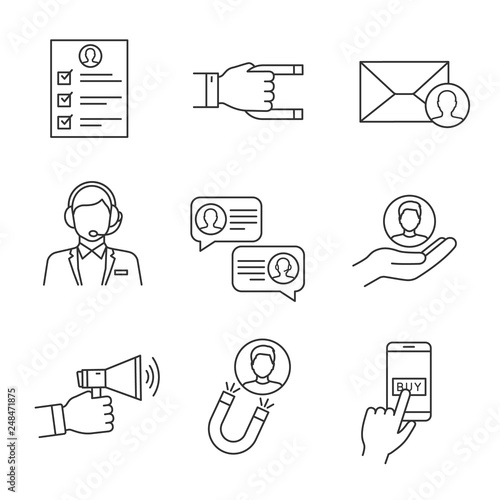 Customer retention and loyalty linear icons set