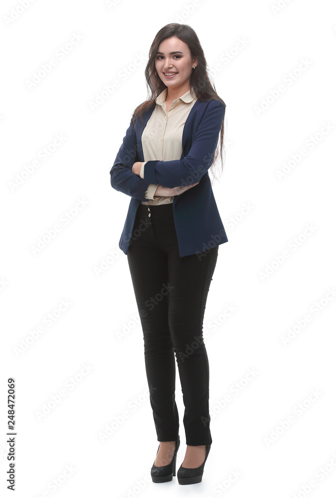 Woman stand and smile, isolated on white background. Woman stand and smile, isolated on white background.