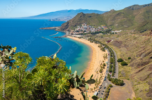 Fototapeta Naklejka Na Ścianę i Meble -  Amazing view of beach las Teresitas with yellow sand. Location: Santa Cruz de Tenerife, Tenerife, Canary Islands.