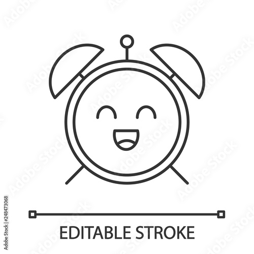 Smiling alarm clock linear icon