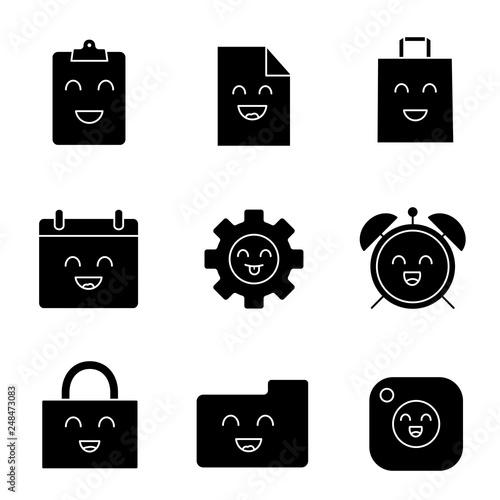 Smiling items glyph icons set