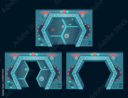  Set of spaceship doors.Cartoon vector illustration.