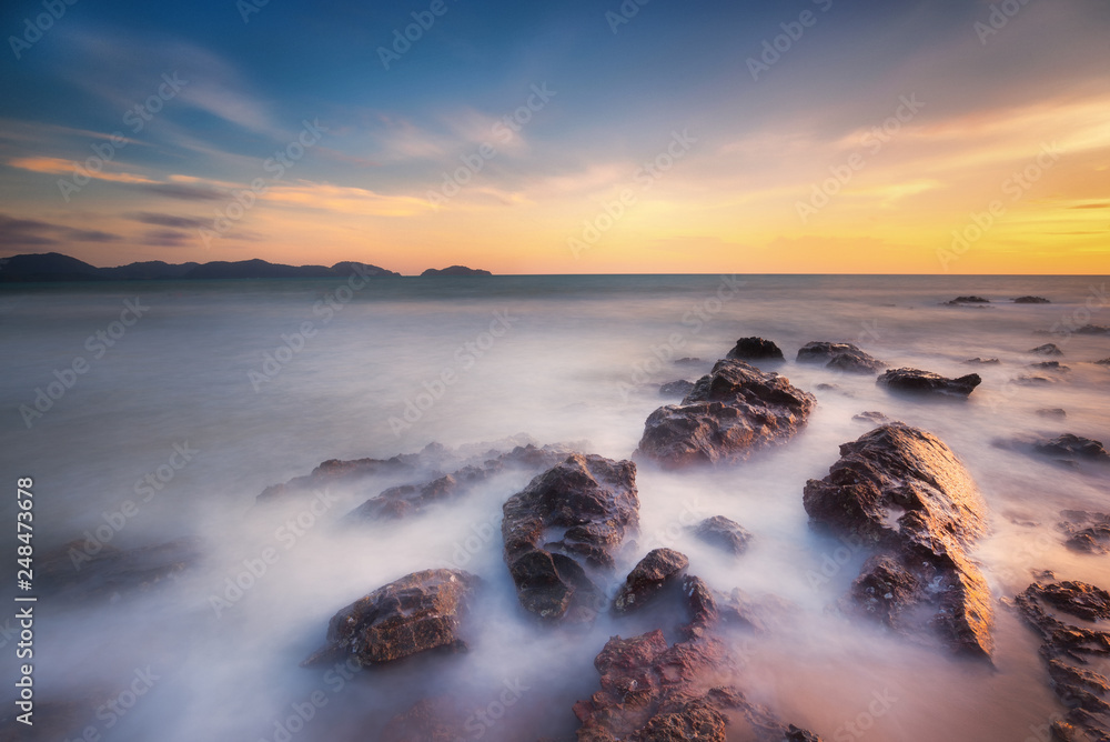 Fototapeta premium Twilight timber beach Northern Light Twilight