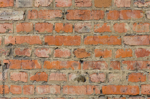 Old wall made of red brick for background and design. Grunge texture.