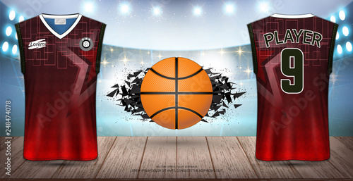 Basketball Uniform & Jersey, Tank Top Sleeveless Shirt, Design for Sport Poster, Banner, Flyer, Brochure or Presentations Template, Vector EPS10 fully editable, Easy Possibility to Apply Your Artwork.