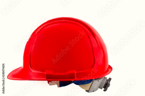 Red safety helmet on white background. hard hat isolated on white
